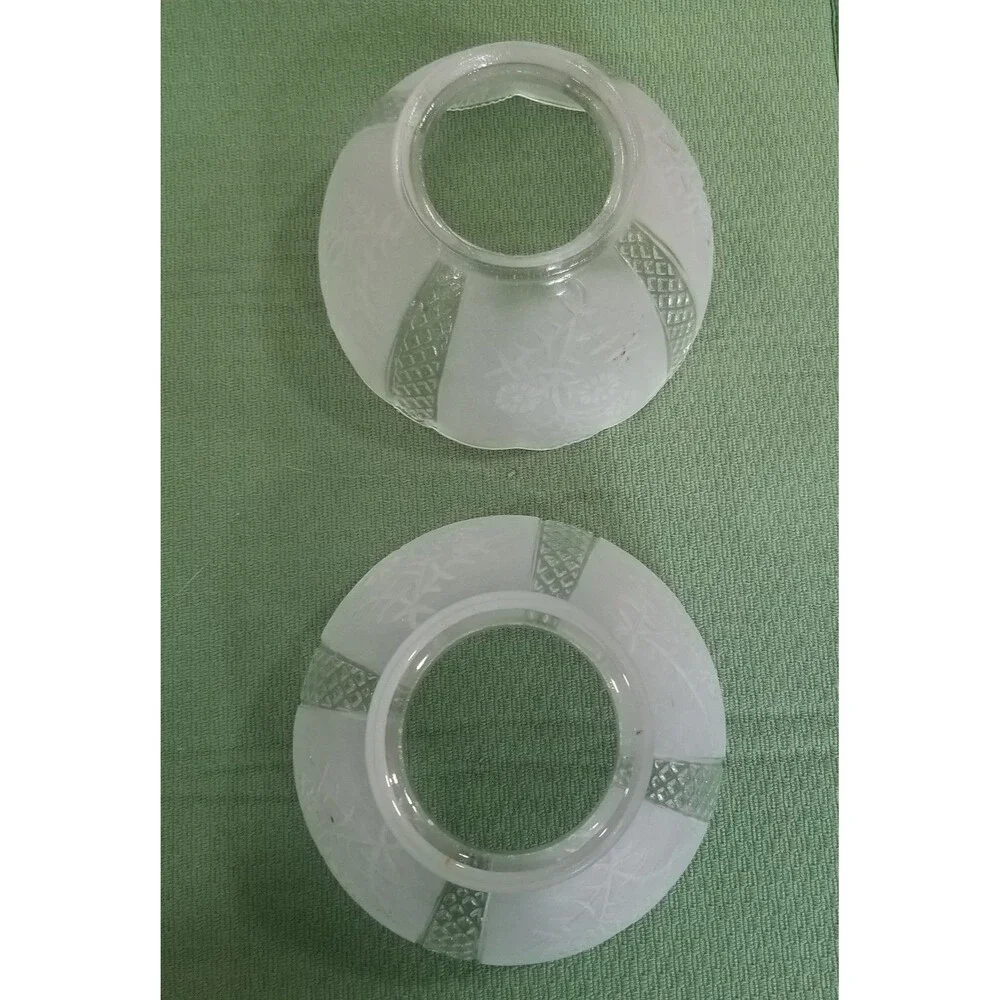 Vintage Frosted Glass Lamp Shades Pair – Floral & Diamond Pattern